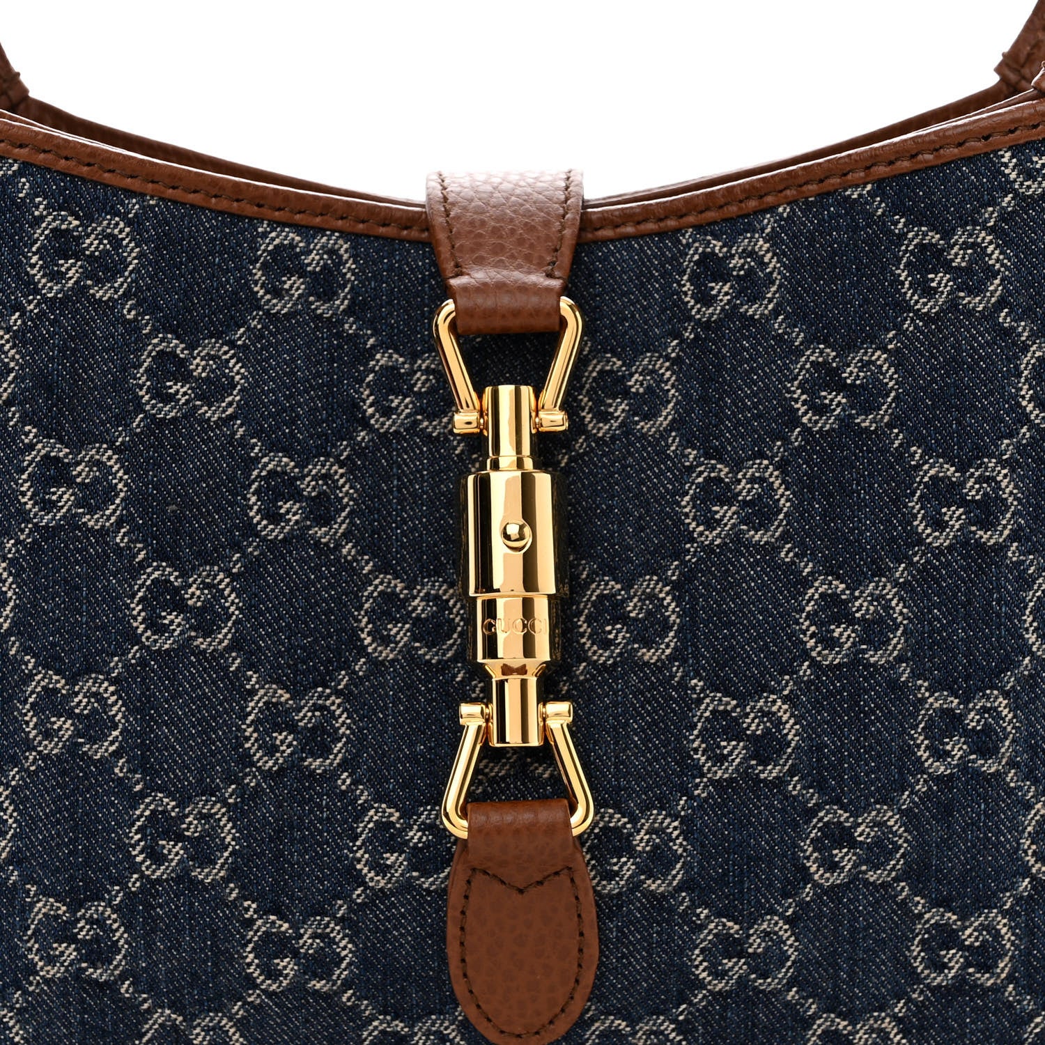 Gucci New Denim GG Monogram Calfskin Small Jackie 1961 Hobo Blue Tea Cuir 8 of 10