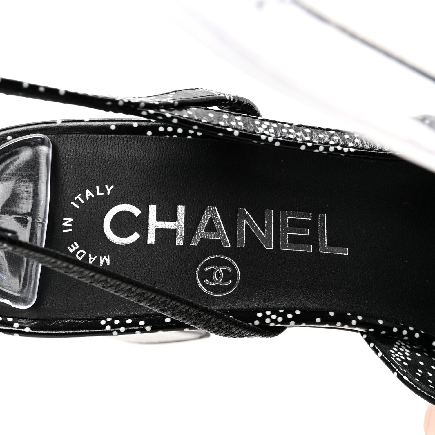 Chanel Calfskin Camellia Printed Cap Toe CC Slingback Pumps 37 Black White 8 of 9