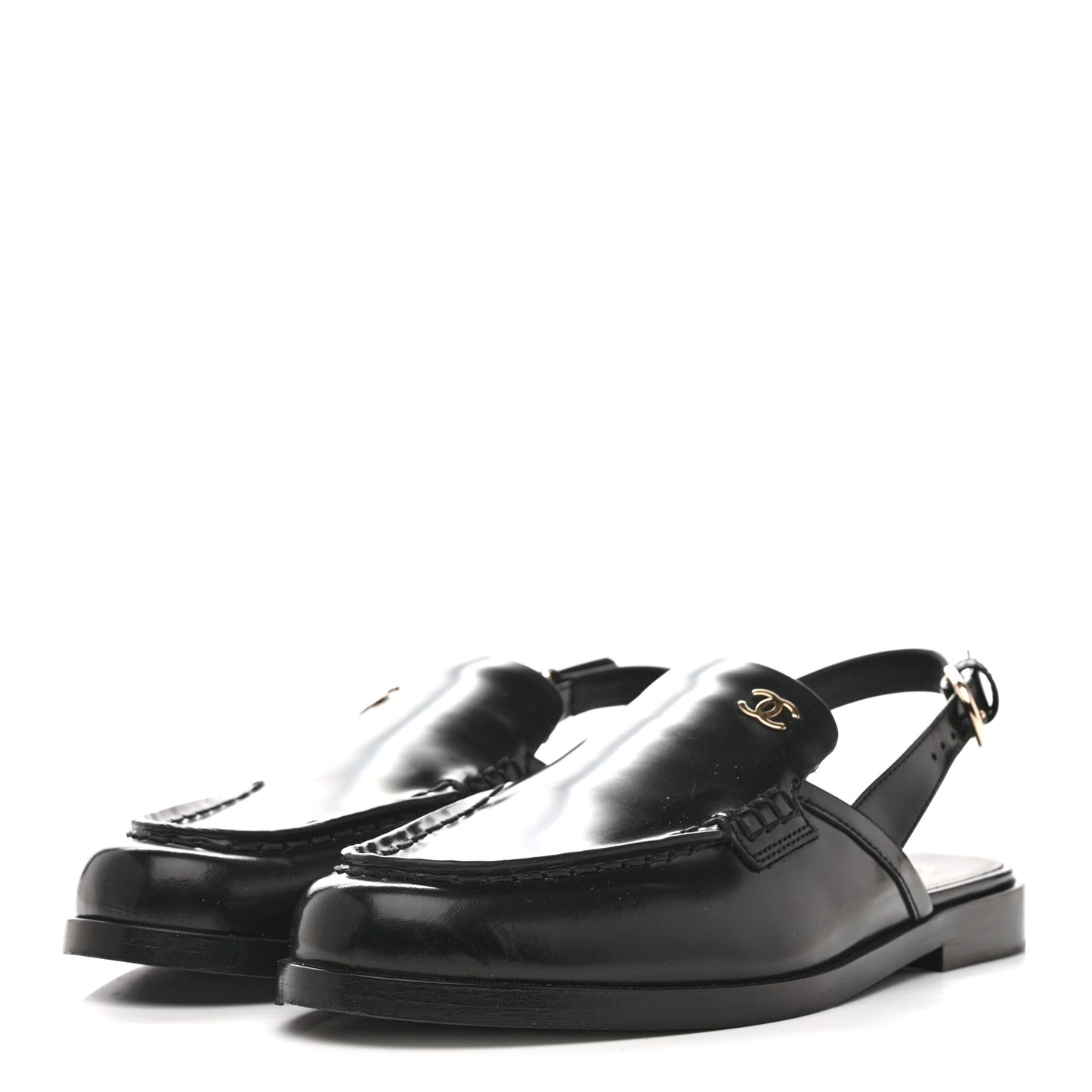 Shiny Calfskin Slingback Loafers 36.5 Black