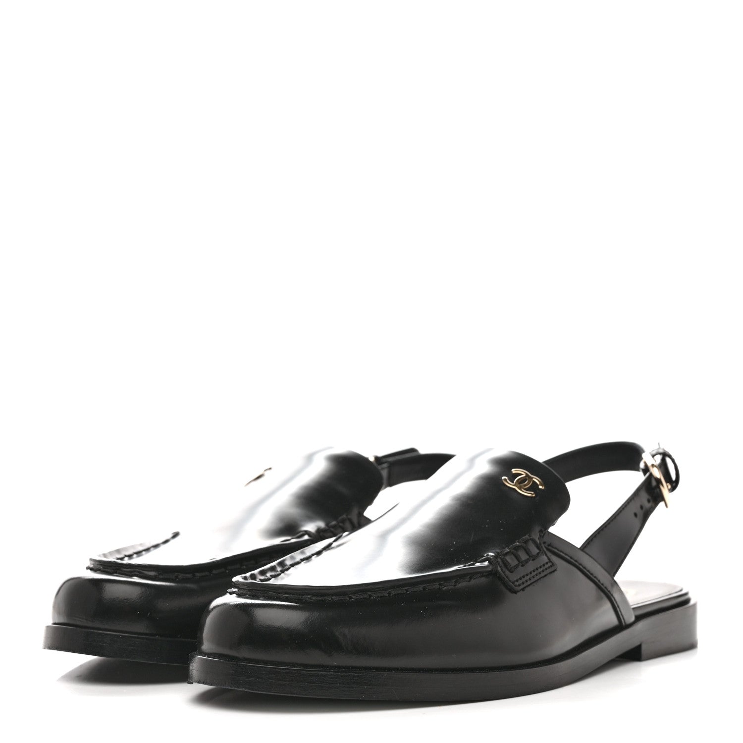 Chanel Shiny Calfskin Slingback Loafers 36.5 Black 4 of 10