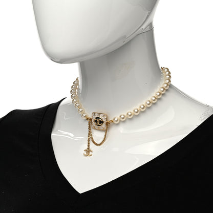 Chanel Pearl Enamel CC Chain Choker Necklace Gold 2 of 6