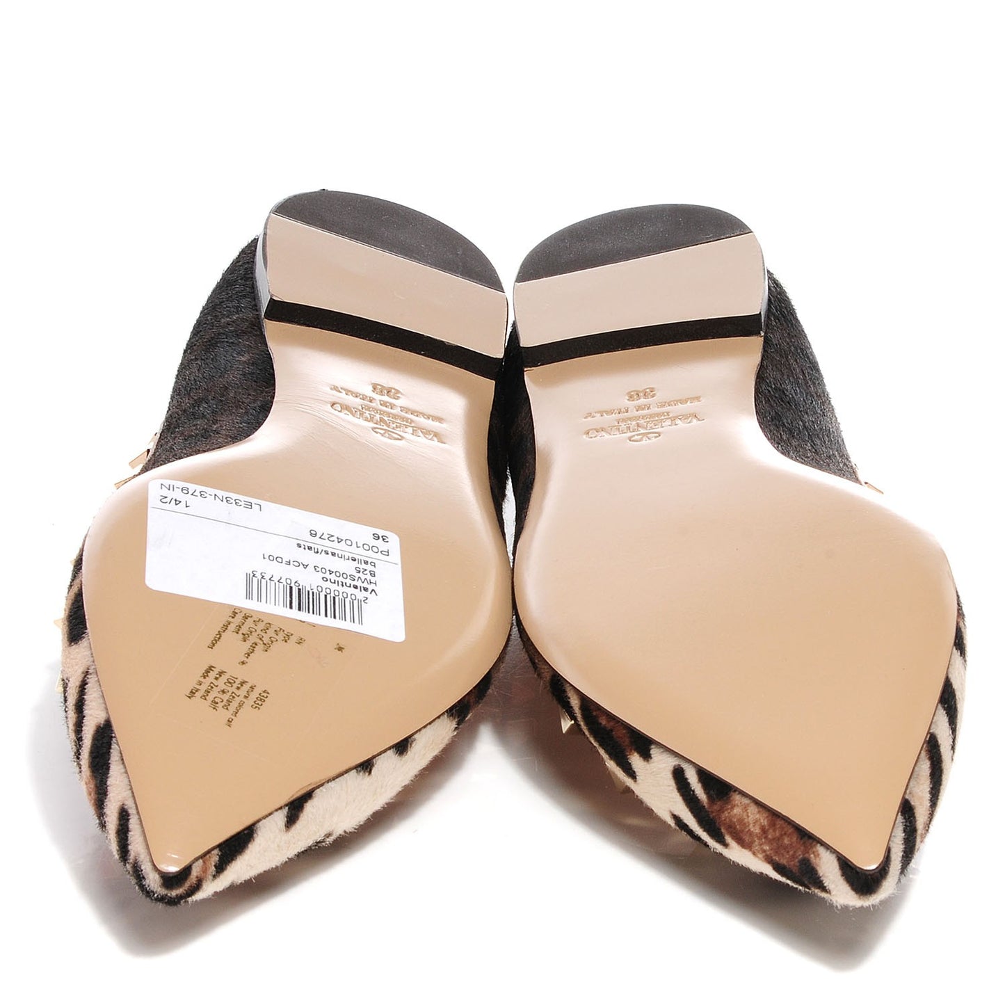 Calf Hair Leopard Print Rockstud Ballerina Flats 36 Brown