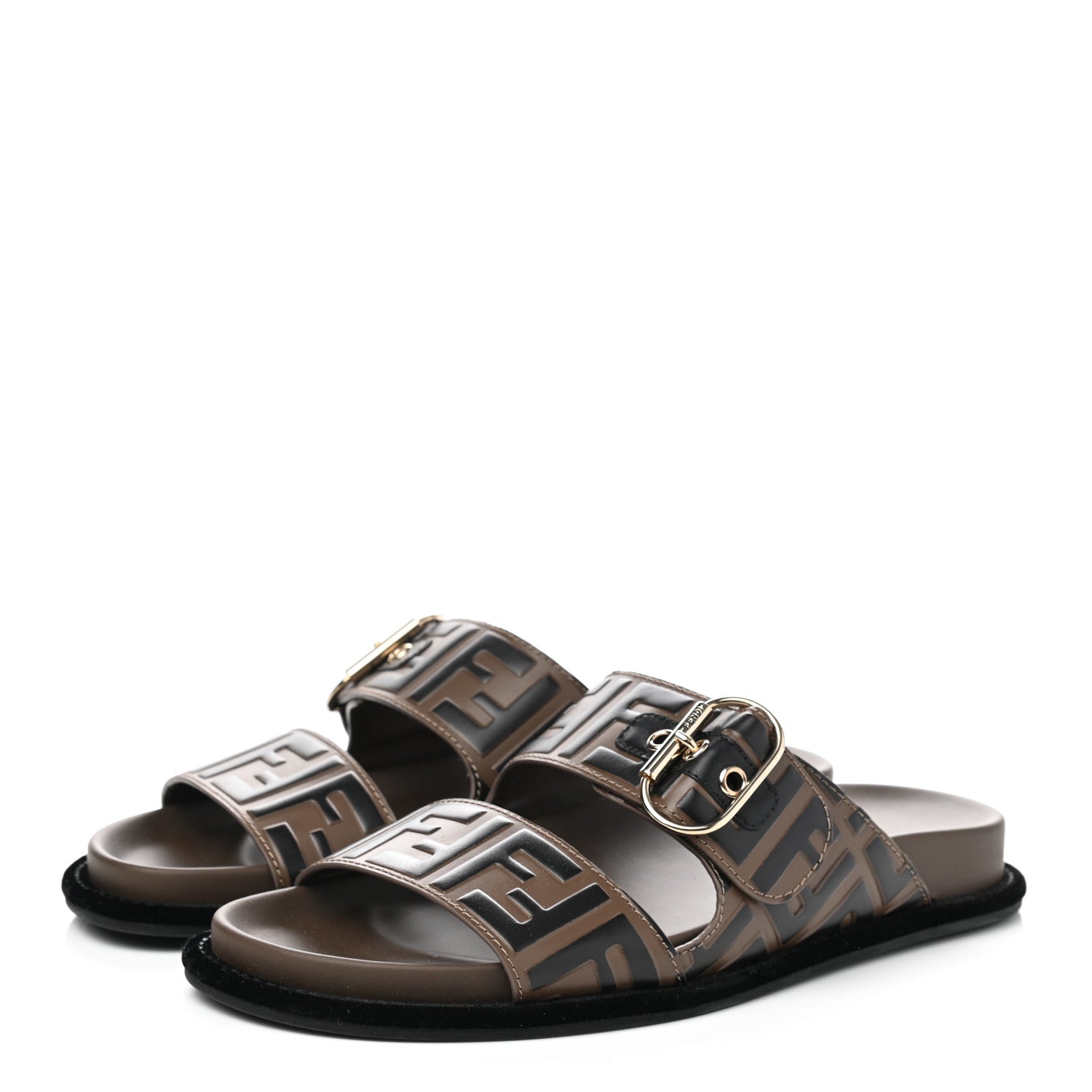 Fendi Calfskin FF Embossed Slide Sandals 39 Maya Black 3 of 8