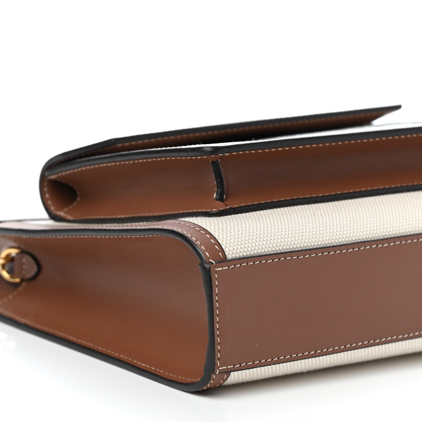 Canvas Smooth Calfskin Two Tone Mini Pocket Bag Natural Malt Brown