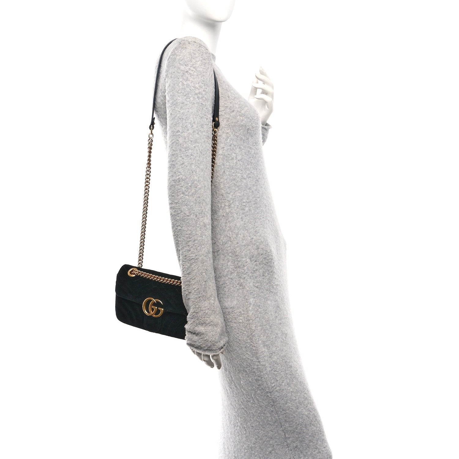 Gucci Velvet Matelasse Mini GG Marmont Shoulder Bag  Black 2 of 11