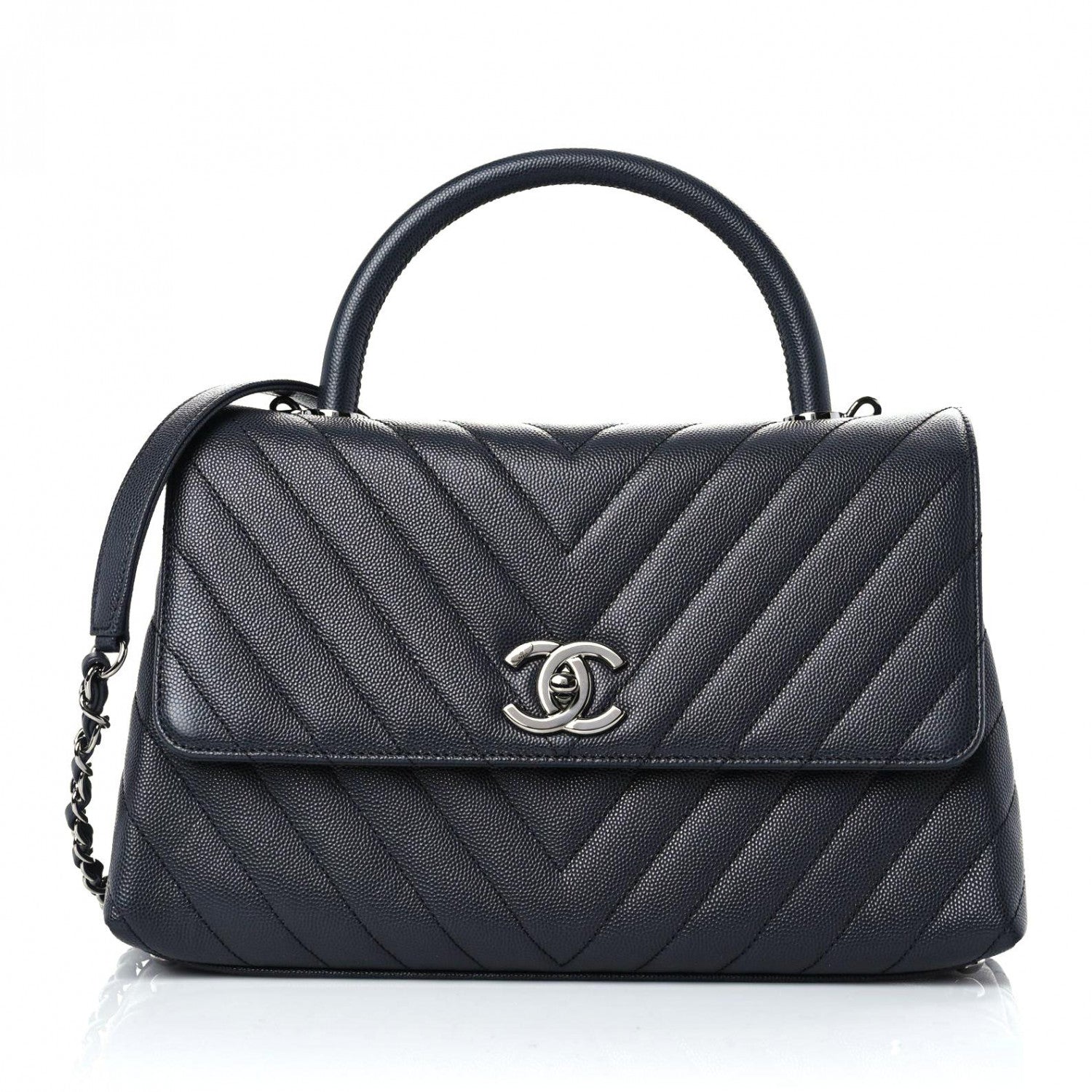 Chanel Caviar Chevron Quilted Small Coco Handle Flap Dark Grey 1 of 9