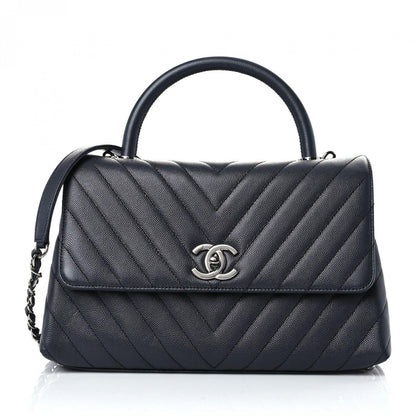 Chanel Caviar Chevron Quilted Small Coco Handle Flap Dark Grey 1 of 9