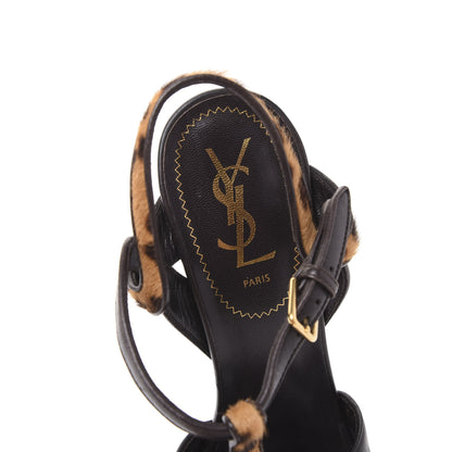 Saint Laurent Calfskin Leopard Print Pony Hair Platform Tribute 105 Sandals 39 7 of 12
