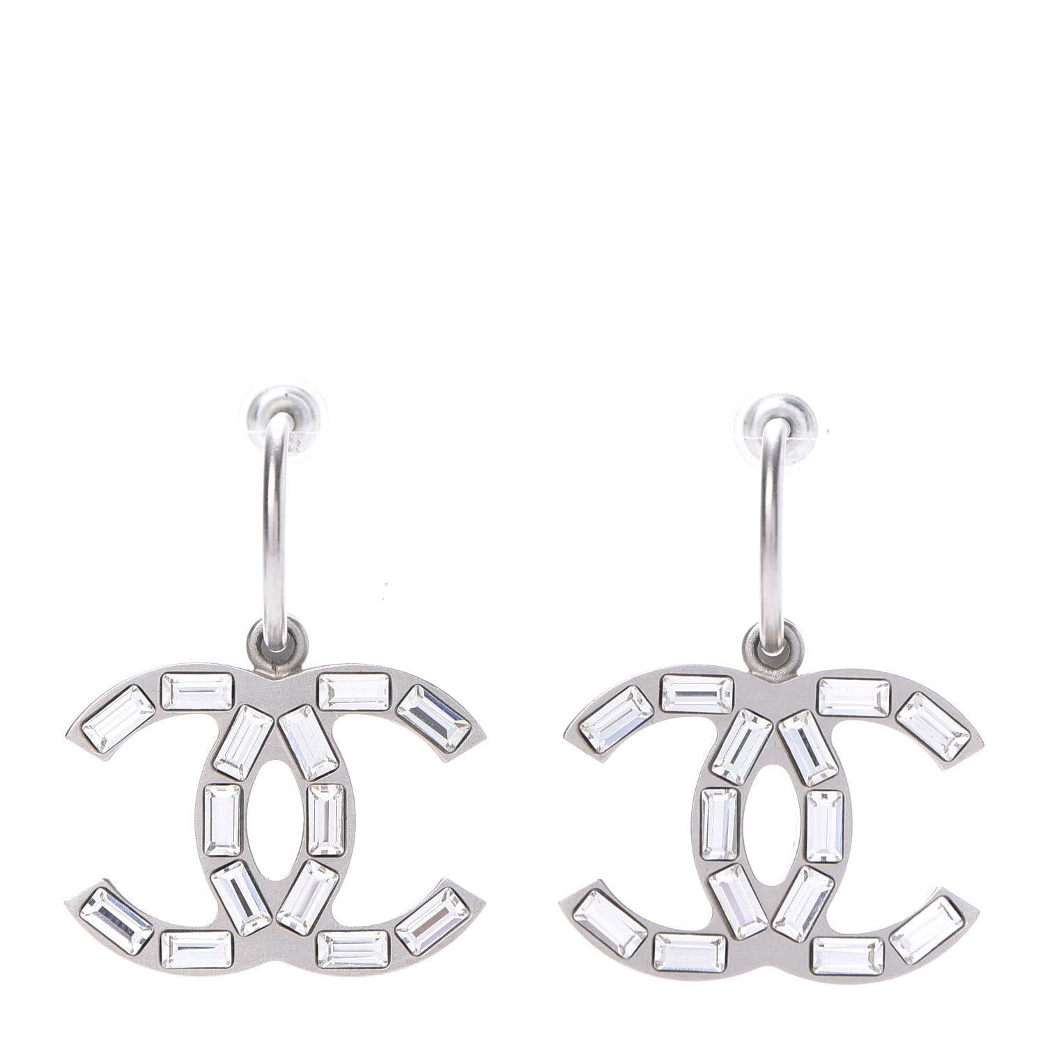 Chanel Baguette Crystal CC Dangle Earrings Silver 2 of 12