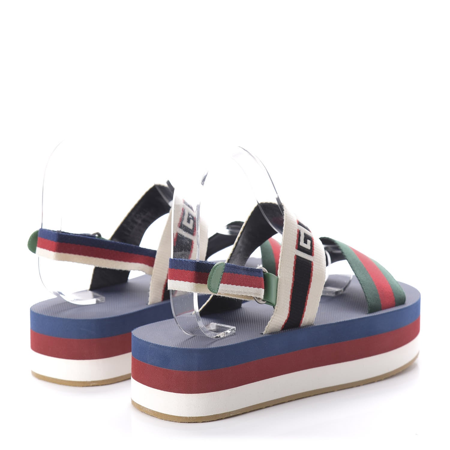 Gucci Canvas Logo Stripe Flatform Slingback Sandals 38 Green Red Blue 4 of 9