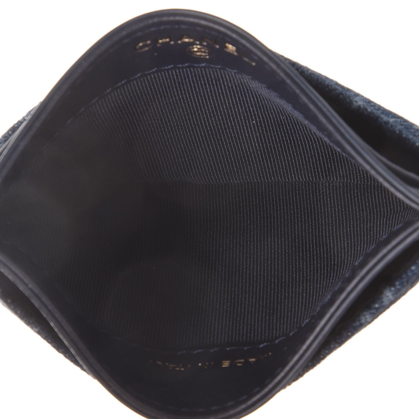 Denim Aged Calfskin Quilted Gabrielle Card Holder Blue