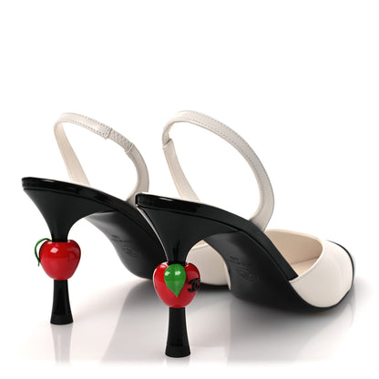 Chanel Lambskin Patent Calfskin Cap Toe CC Apple Slingback Pumps 40 White Black 5 of 11