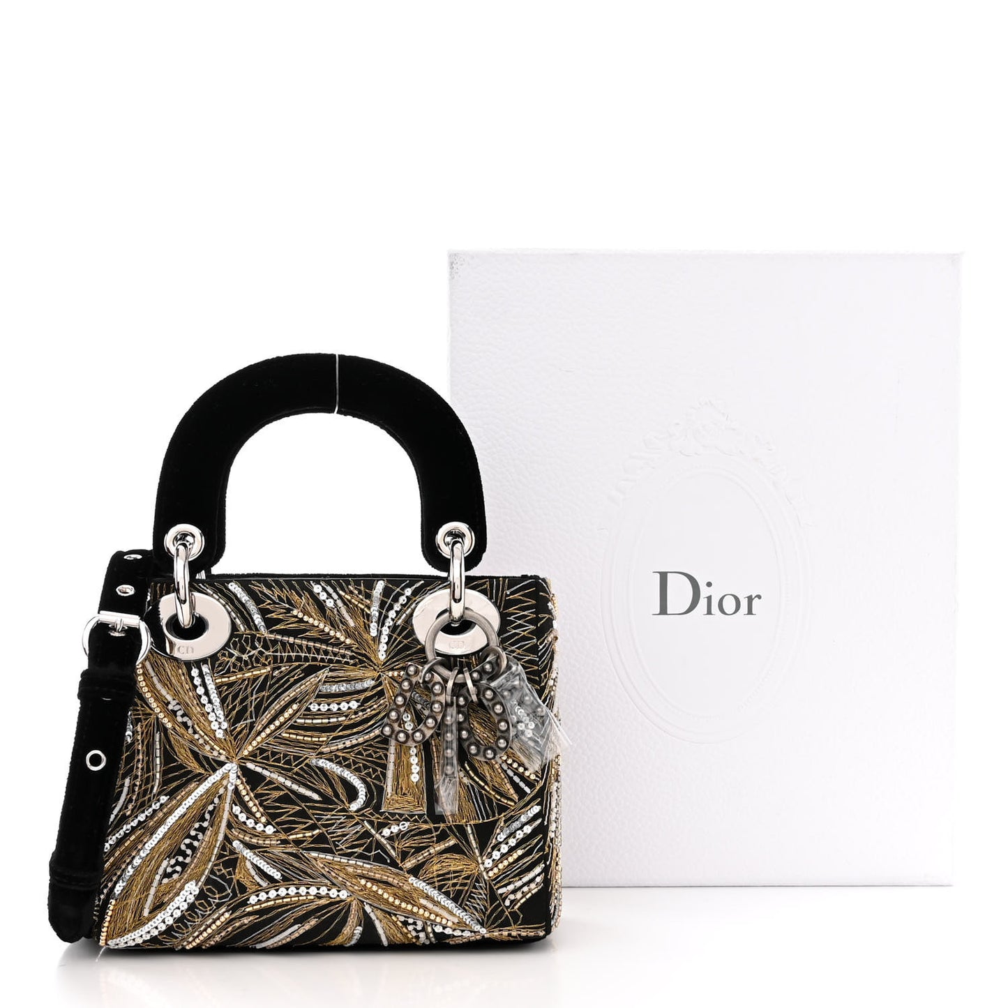 Velvet Embellished Jack Pierson Art Mini Lady Dior Gold Black Multicolor