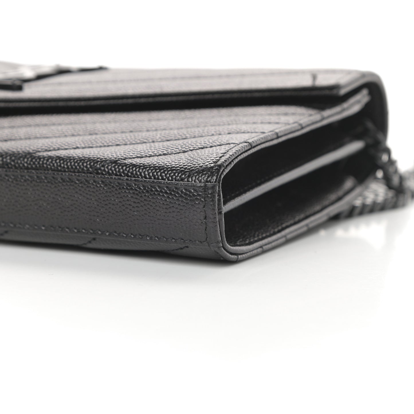 Grain De Poudre Matelasse Chevron Monogram Chain Wallet Black