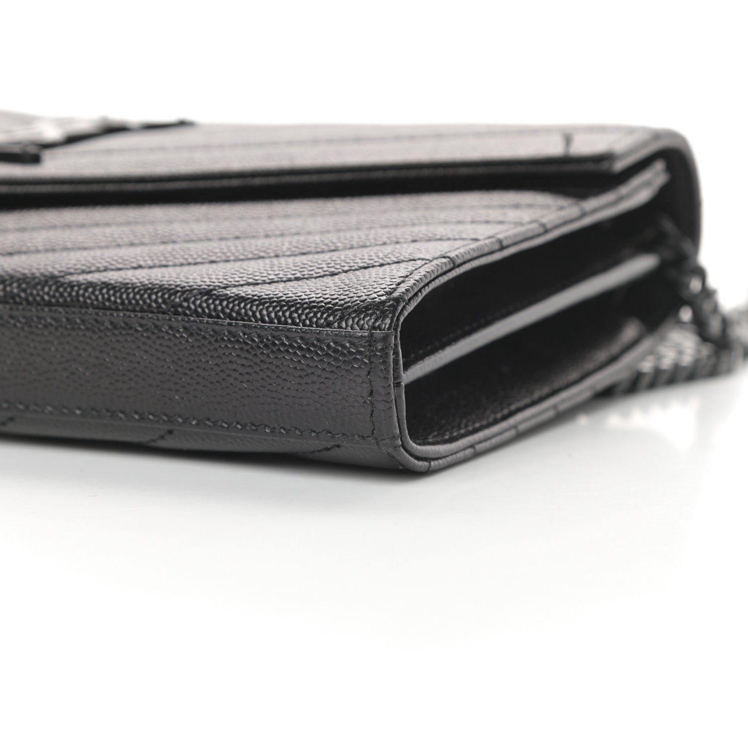 Saint Laurent Grain De Poudre Matelasse Chevron Monogram Chain Wallet Black 10 of 11