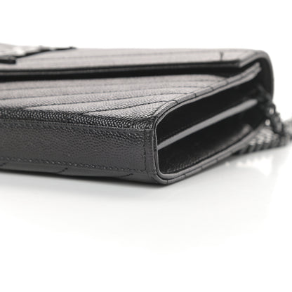 Saint Laurent Grain De Poudre Matelasse Chevron Monogram Chain Wallet Black 10 of 11