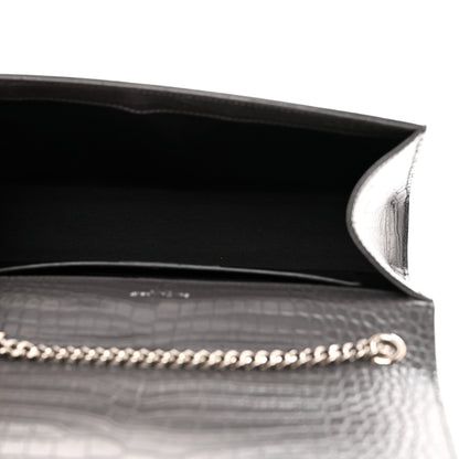 Saint Laurent Calfskin Crocodile Embossed Medium Classic Monogram Kate Tassel Satchel Storm 5 of 10