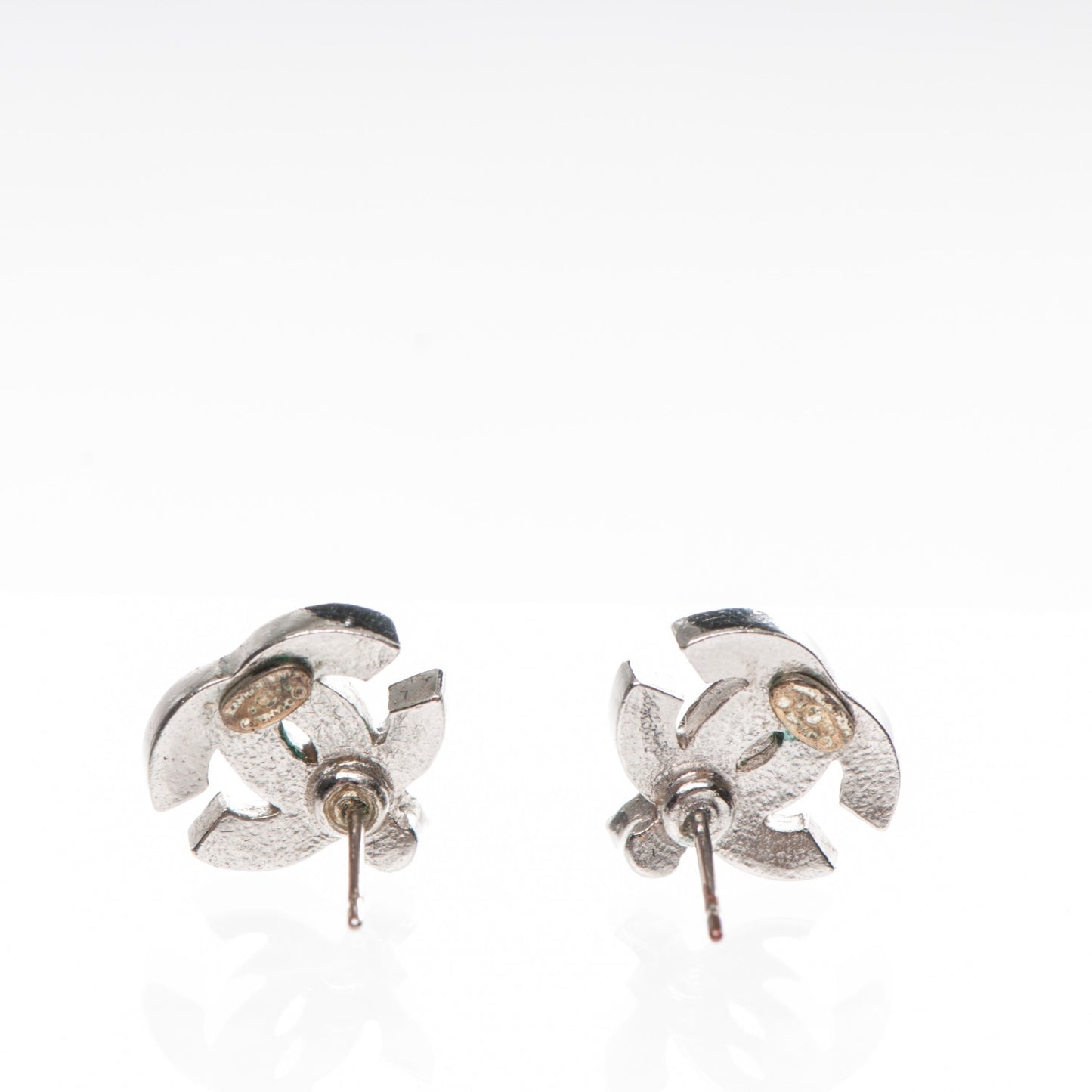 Enamel Crystal CC Earrings Beige Silver