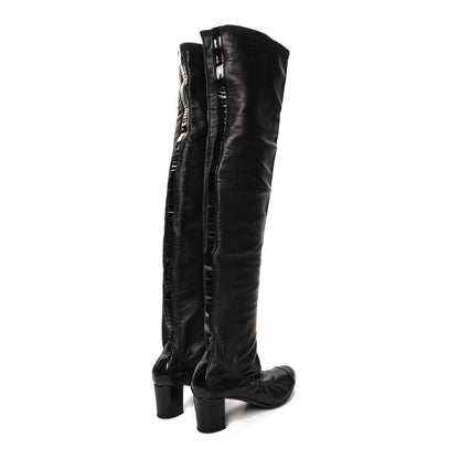 Chanel Lambskin Patent Over The Knee Boots 36 Dark Brown 4 of 7