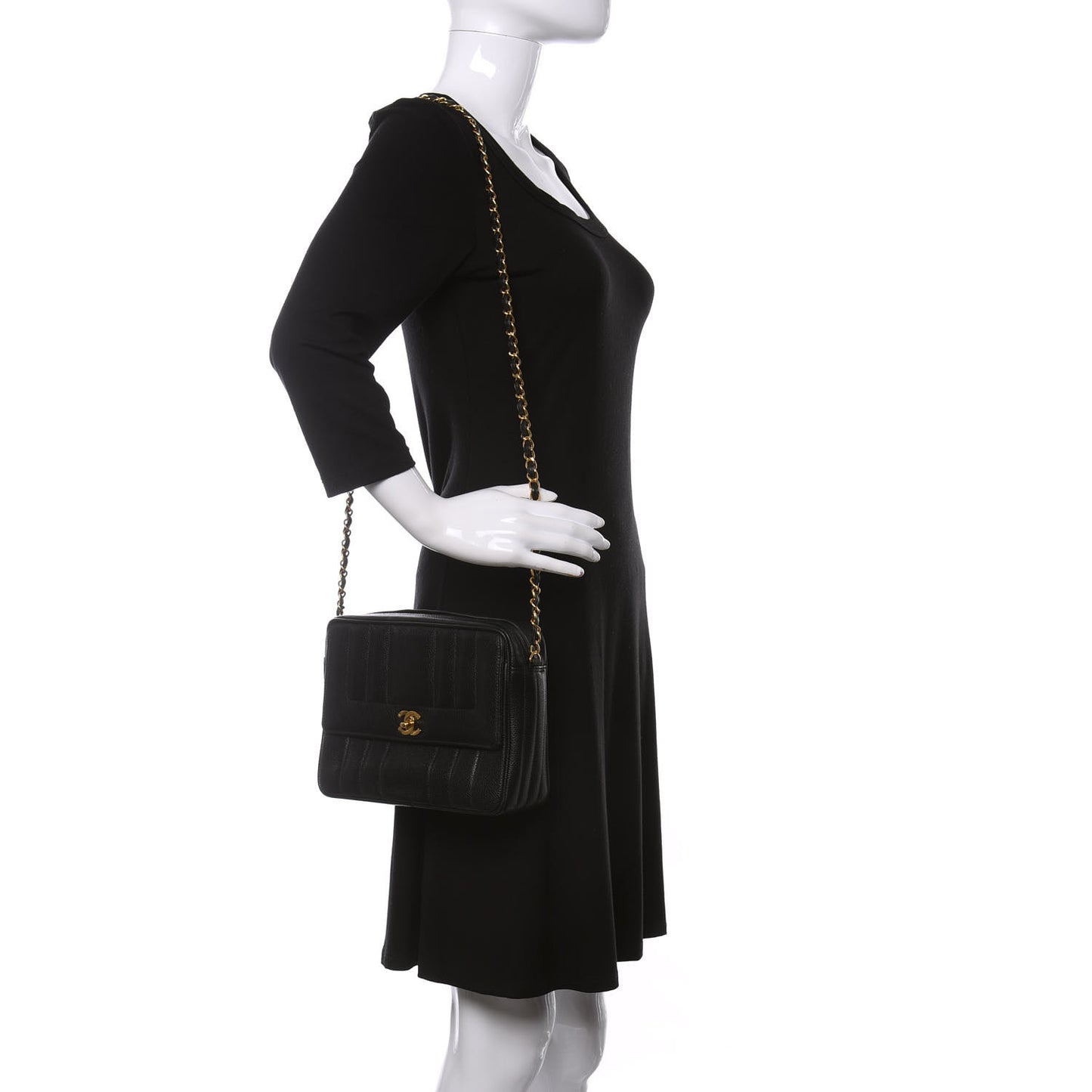 Caviar Vertical Quilt Camera Bag Black