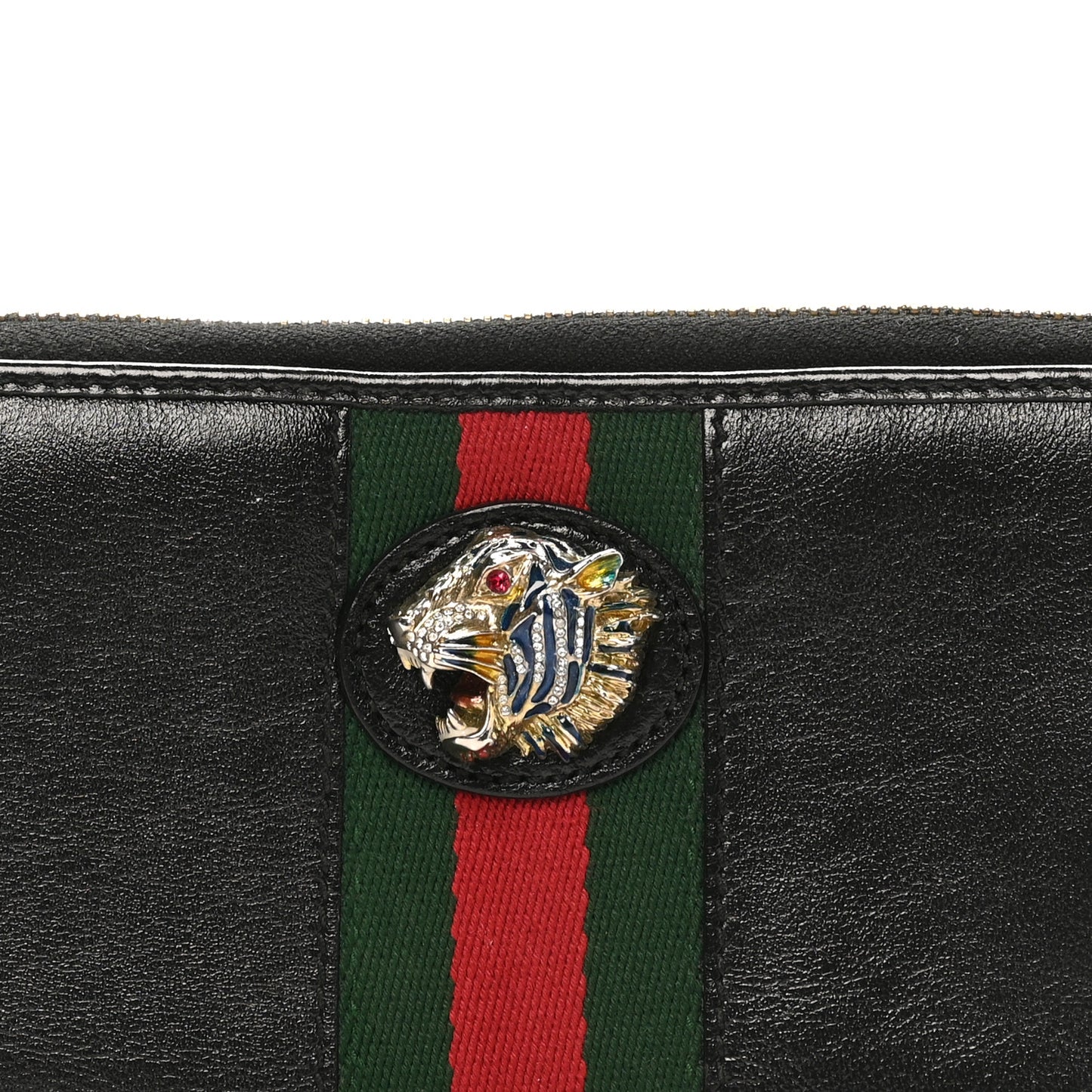 Calfskin Web Rajah Zip Around Wallet Black