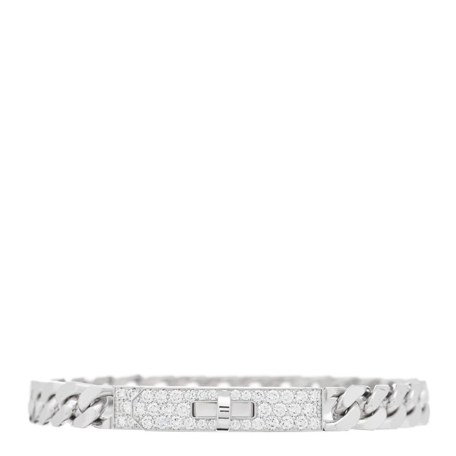 Hermes 18K White Gold Diamond TPM Kelly Gourmette Bracelet SH 1 of 4