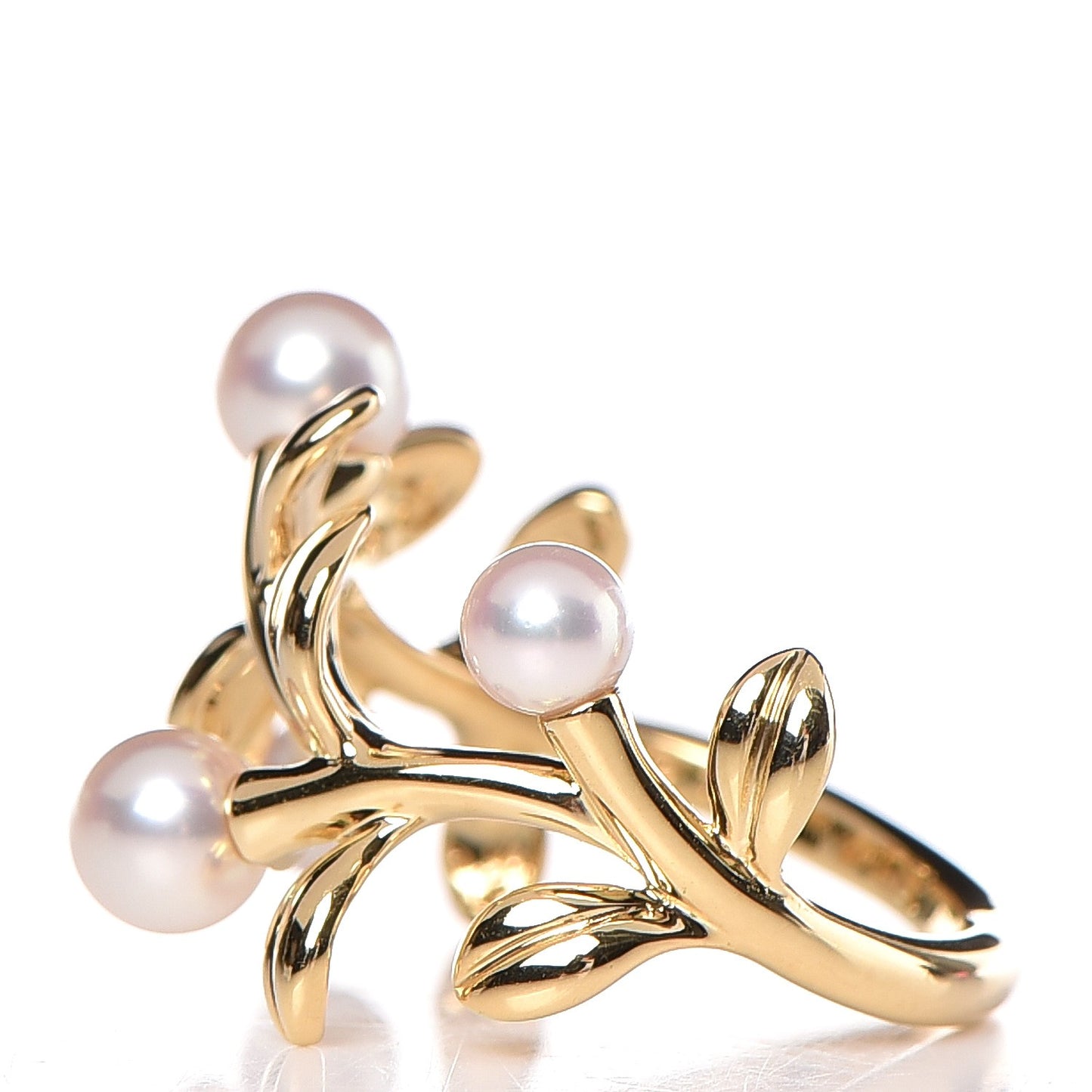 18K Yellow Gold Akoya Pearl Olive Branch Ring 52 6