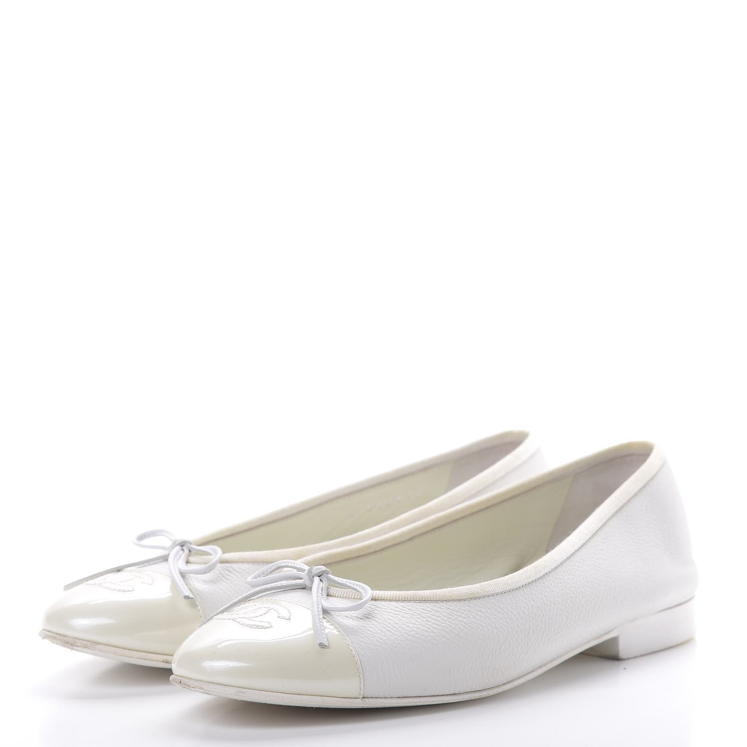 Chanel Calfskin Patent Cap Toe Ballerina Flats 37.5 White 2 of 14