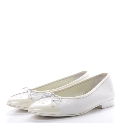Chanel Calfskin Patent Cap Toe Ballerina Flats 37.5 White 2 of 14