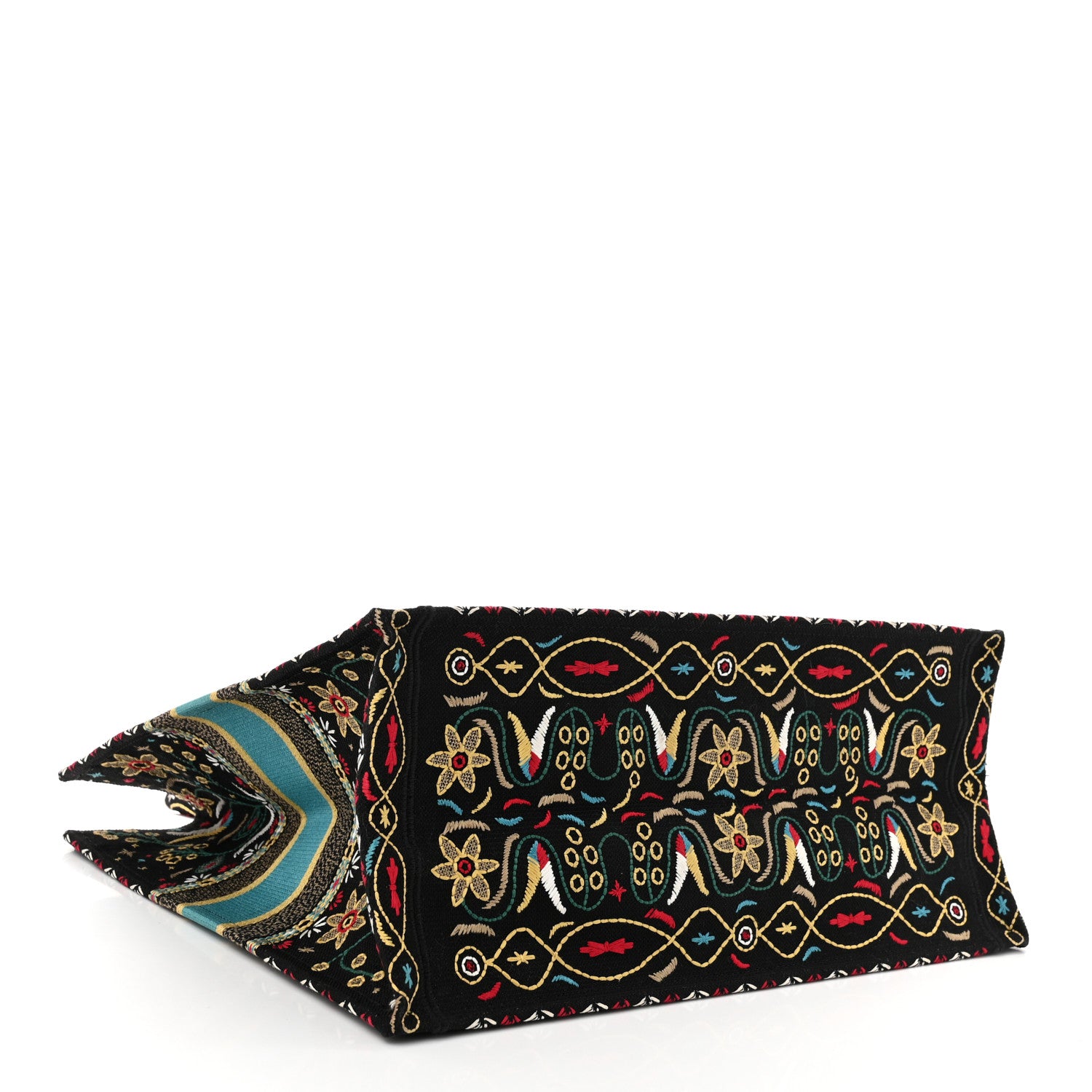 Christian Dior Canvas Embroidered Large Flowers Heart Book Tote Black Multicolor 4 of 10