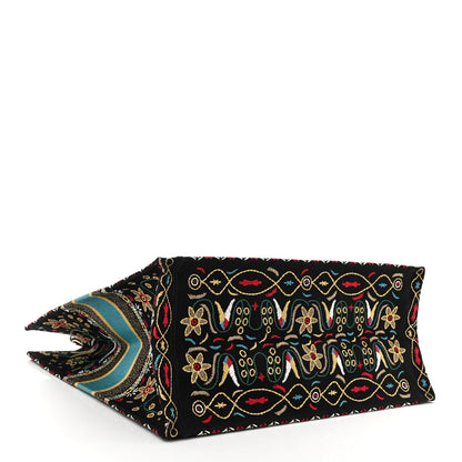 Christian Dior Canvas Embroidered Large Flowers Heart Book Tote Black Multicolor 4 of 10