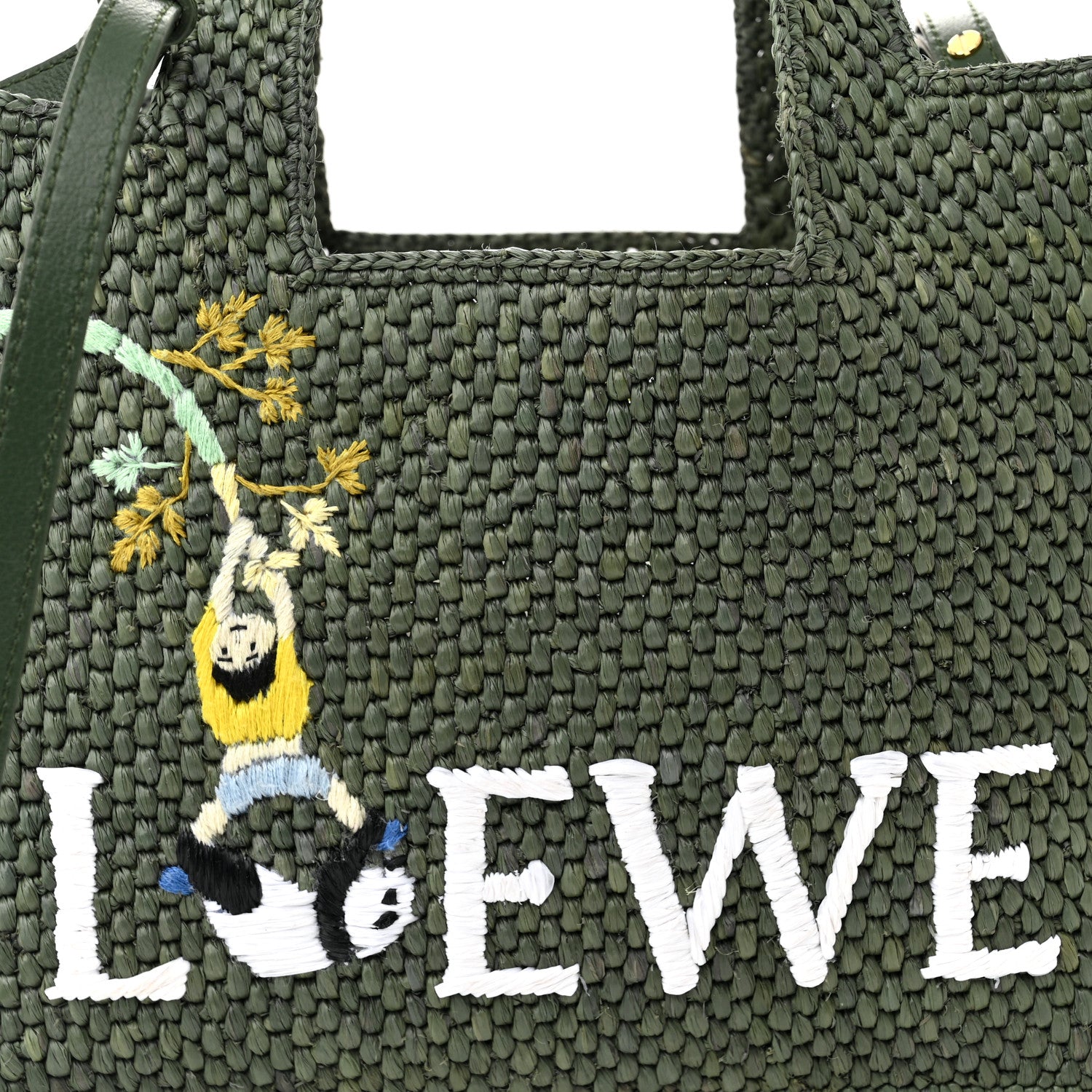 Loewe X SUNA FUJITA Raffia Small Font Tote Bottle Green 8 of 11