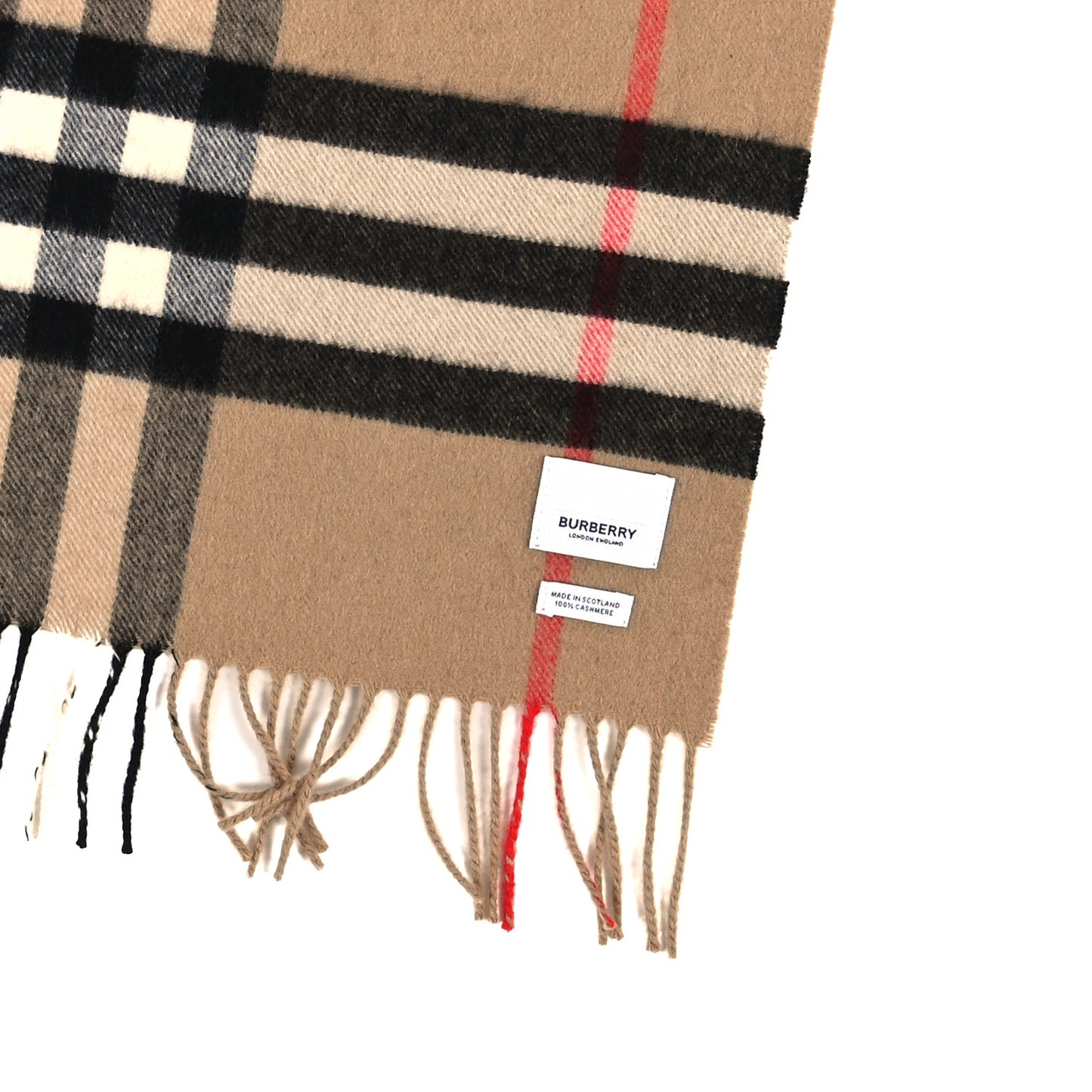 Cashmere Giant Heritage Check Fringe Scarf Camel