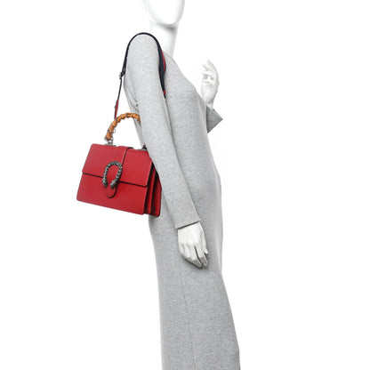 Gucci Dollar Calfskin Crystal Web Medium Dionysus Bamboo Top Handle Bag Hibiscus Red Black Diamond 2 of 14