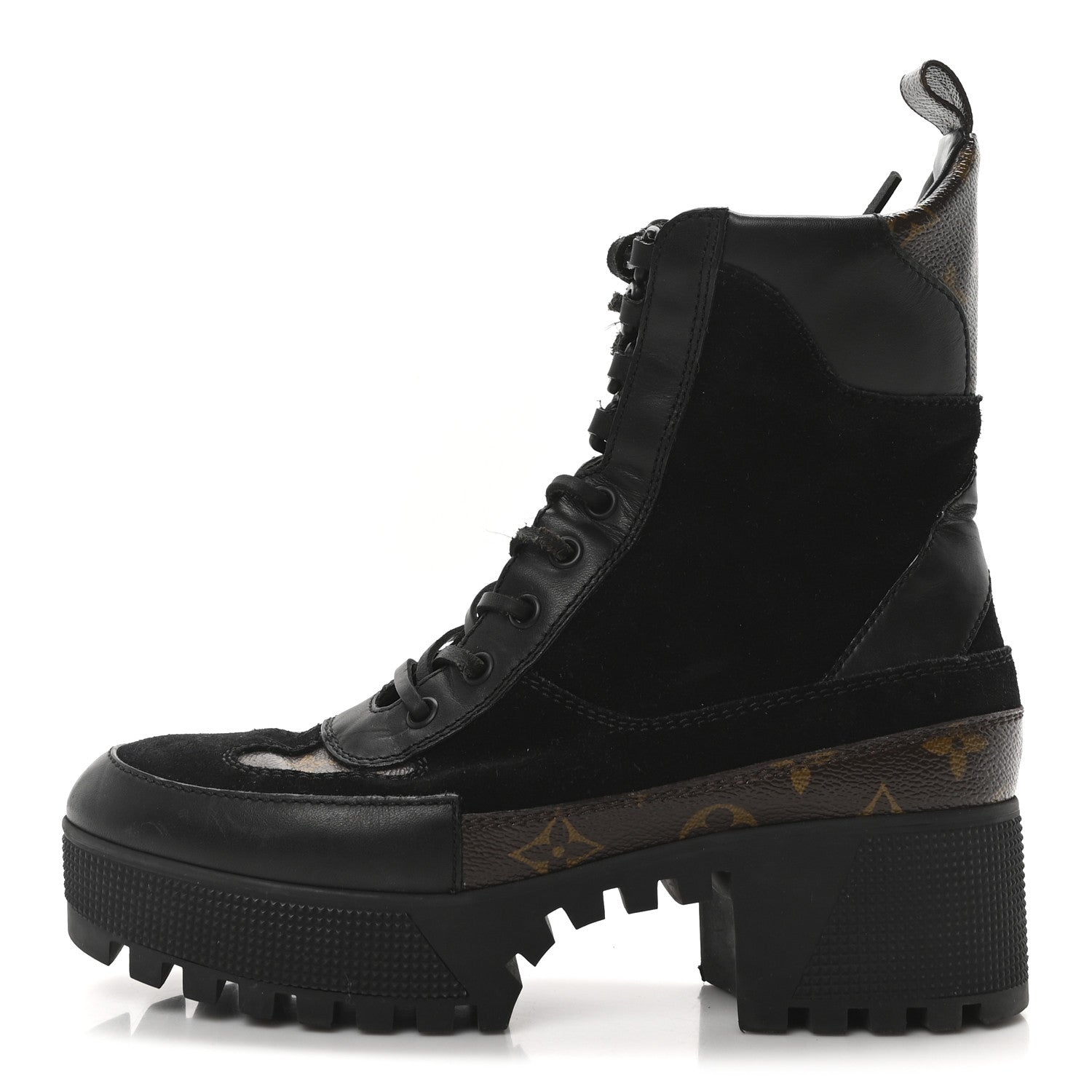 Louis Vuitton Suede Calfskin Monogram Laureate Platform Desert Boots 37.5 Black 1 of 8