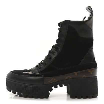 Louis Vuitton Suede Calfskin Monogram Laureate Platform Desert Boots 37.5 Black 1 of 8