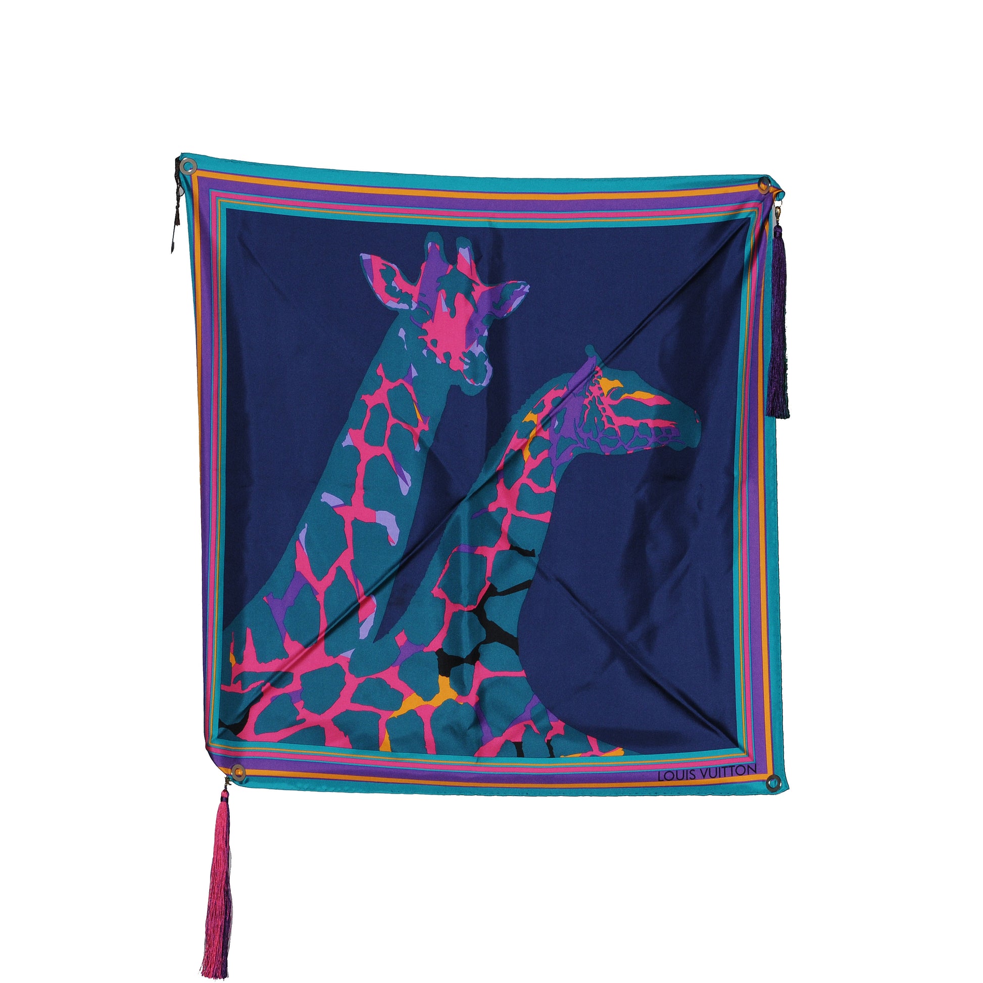 Louis Vuitton Silk Leopard Giraffe Pompons Scarf 2 of 7