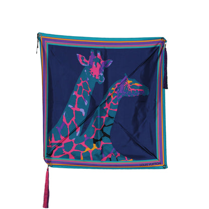Louis Vuitton Silk Leopard Giraffe Pompons Scarf 2 of 7