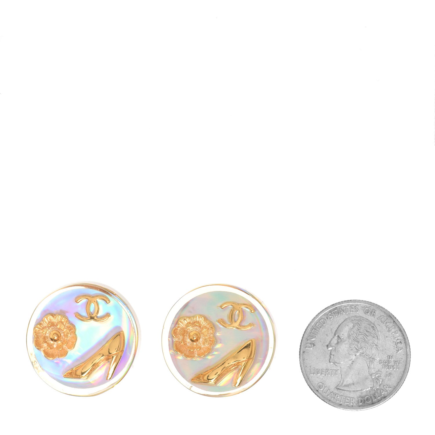 Chanel CC Clip On Button Earrings Gold 2 of 5