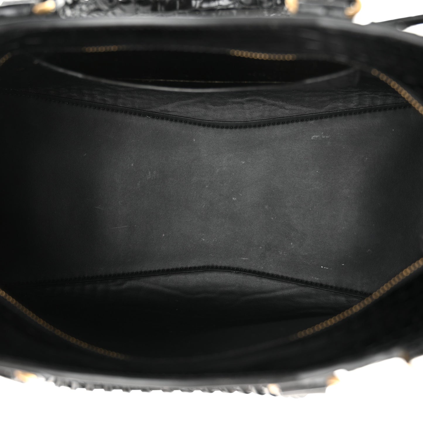 Shiny Supple Calfskin Crocodile Embossed Brass Hardware Neo Classic City Black