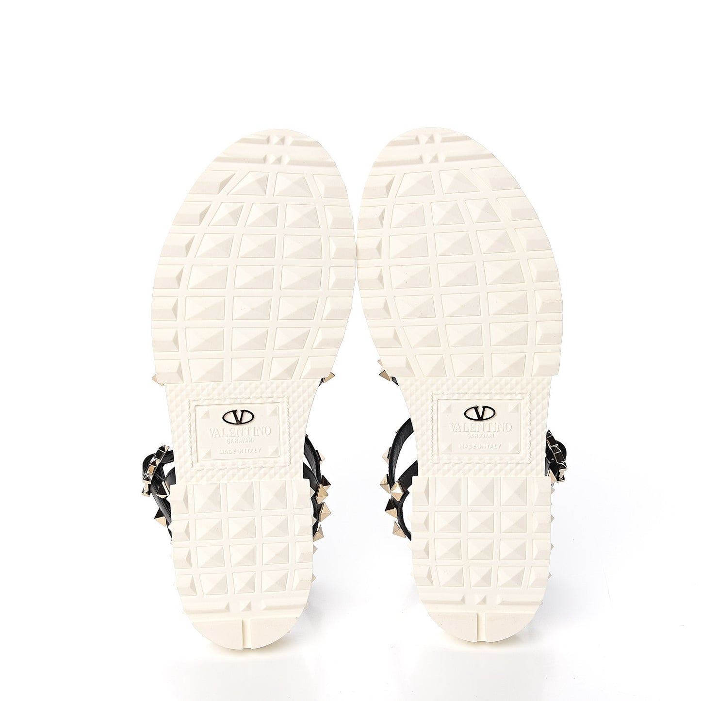 Calfskin Bedrock Rockstud Ankle Flat Sandals 35 Black