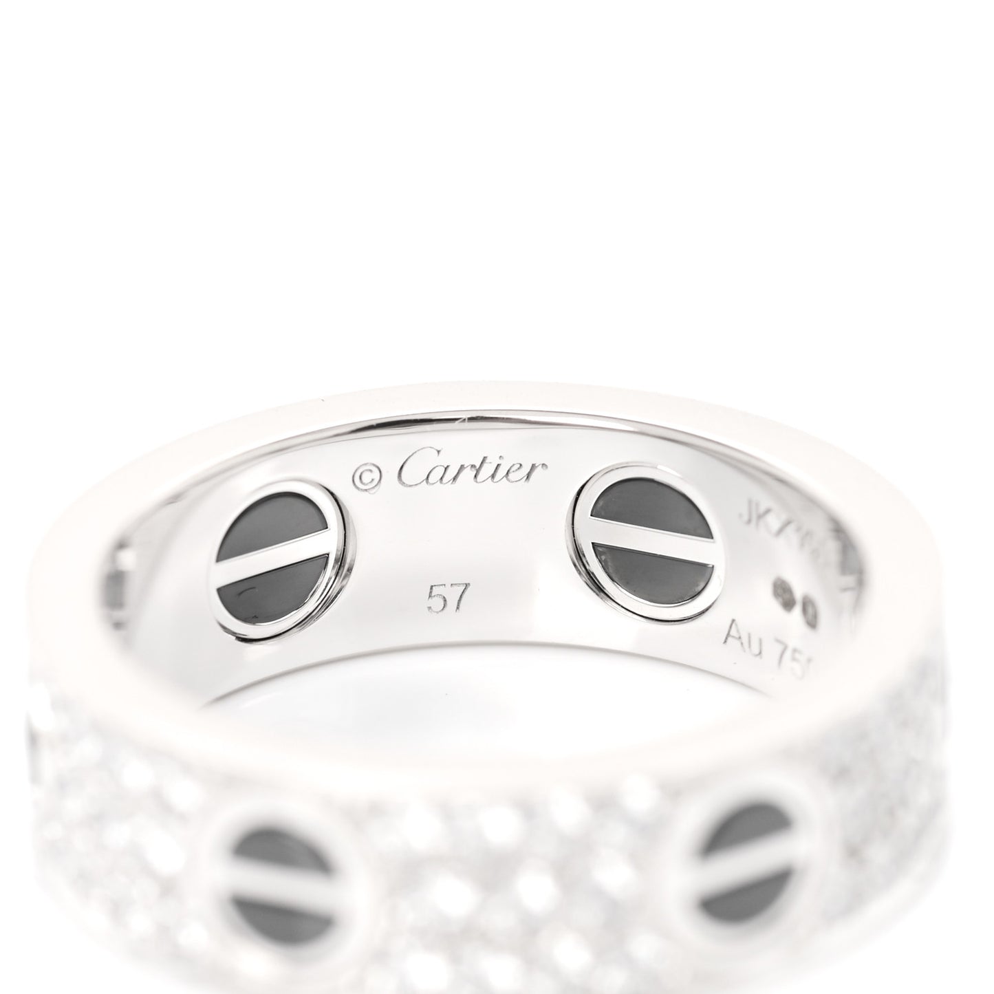 18K White Gold Diamond Ceramic LOVE Paved Ring 57 8