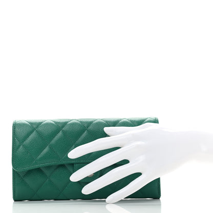 Chanel Caviar Quilted Large Gusset Flap Wallet Green 2 of 8