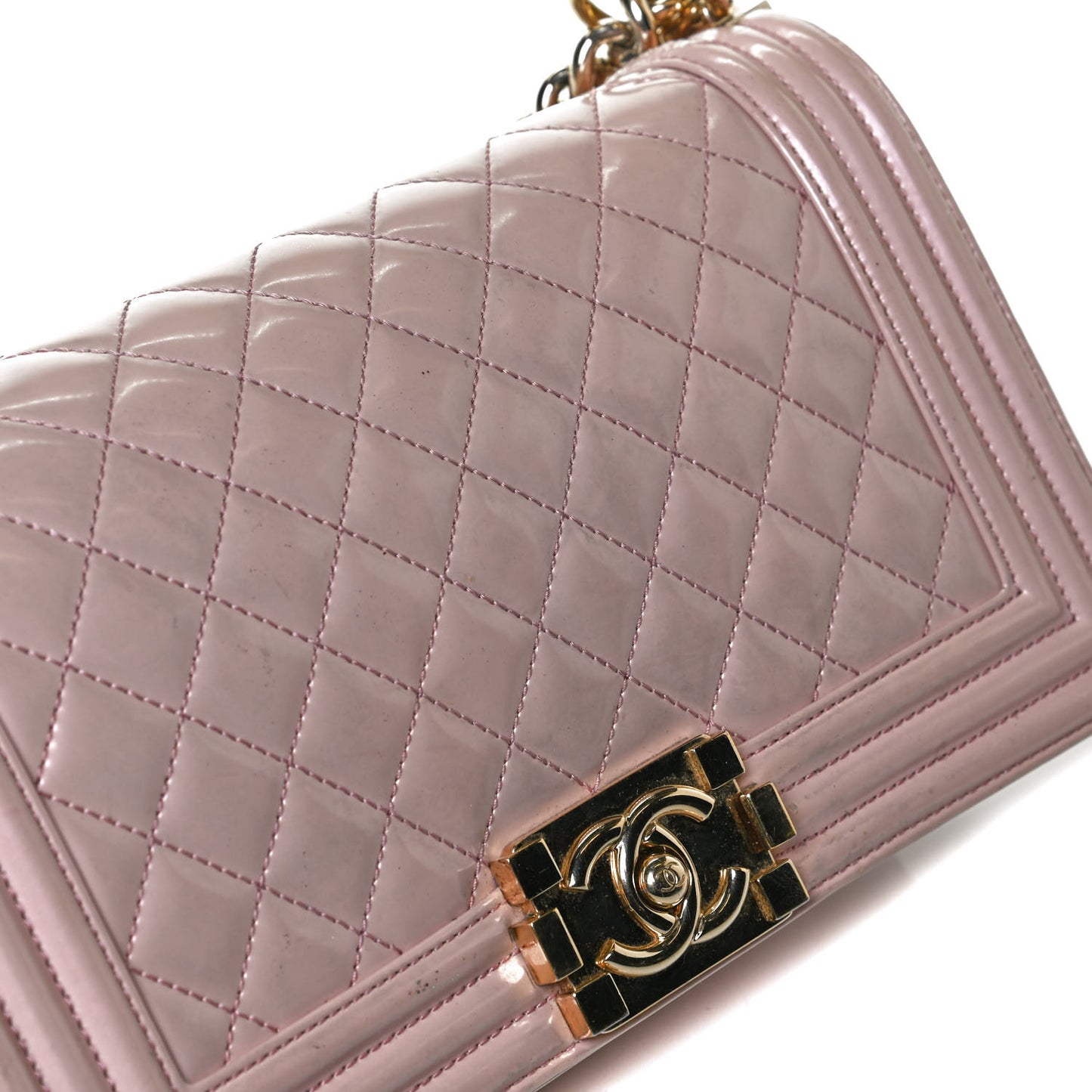 Patent Calfskin Quilted Medium Boy Flap Light Pink