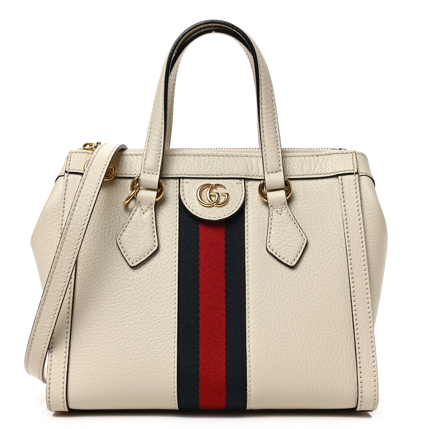 Textured Calfskin Web Small Ophidia Tote Bag Mystic White