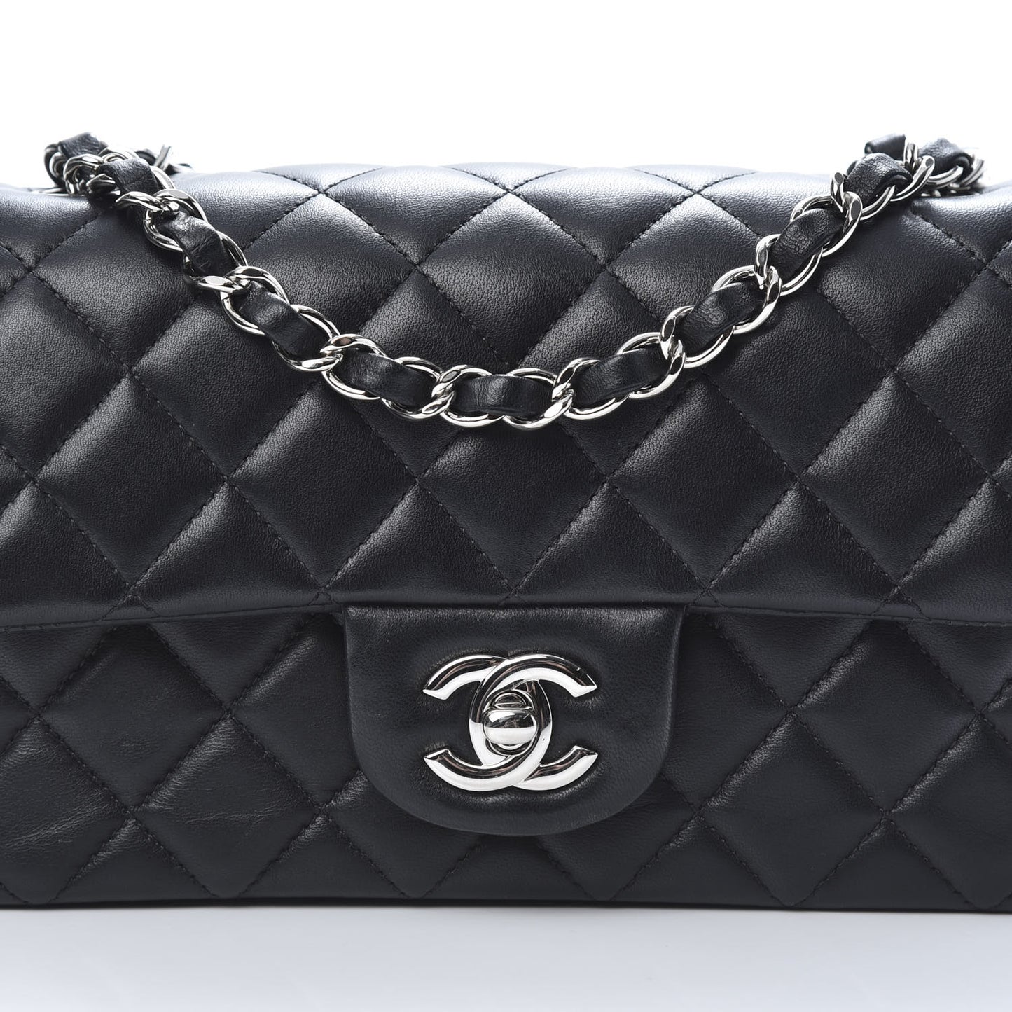 Lambskin Quilted Mini Rectangular Flap Black