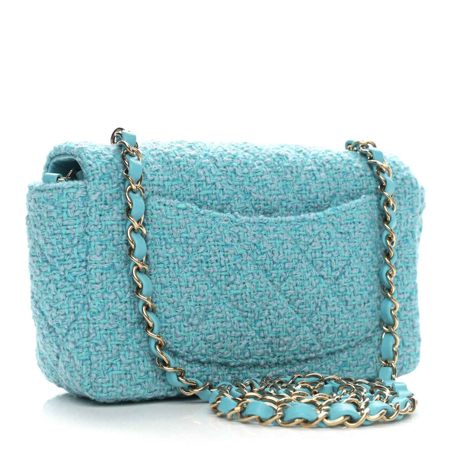 Wool Tweed Quilted Mini Rectangular Flap Turquoise Light Blue