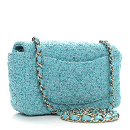 Chanel Wool Tweed Quilted Mini Rectangular Flap Turquoise Light Blue 2 of 10