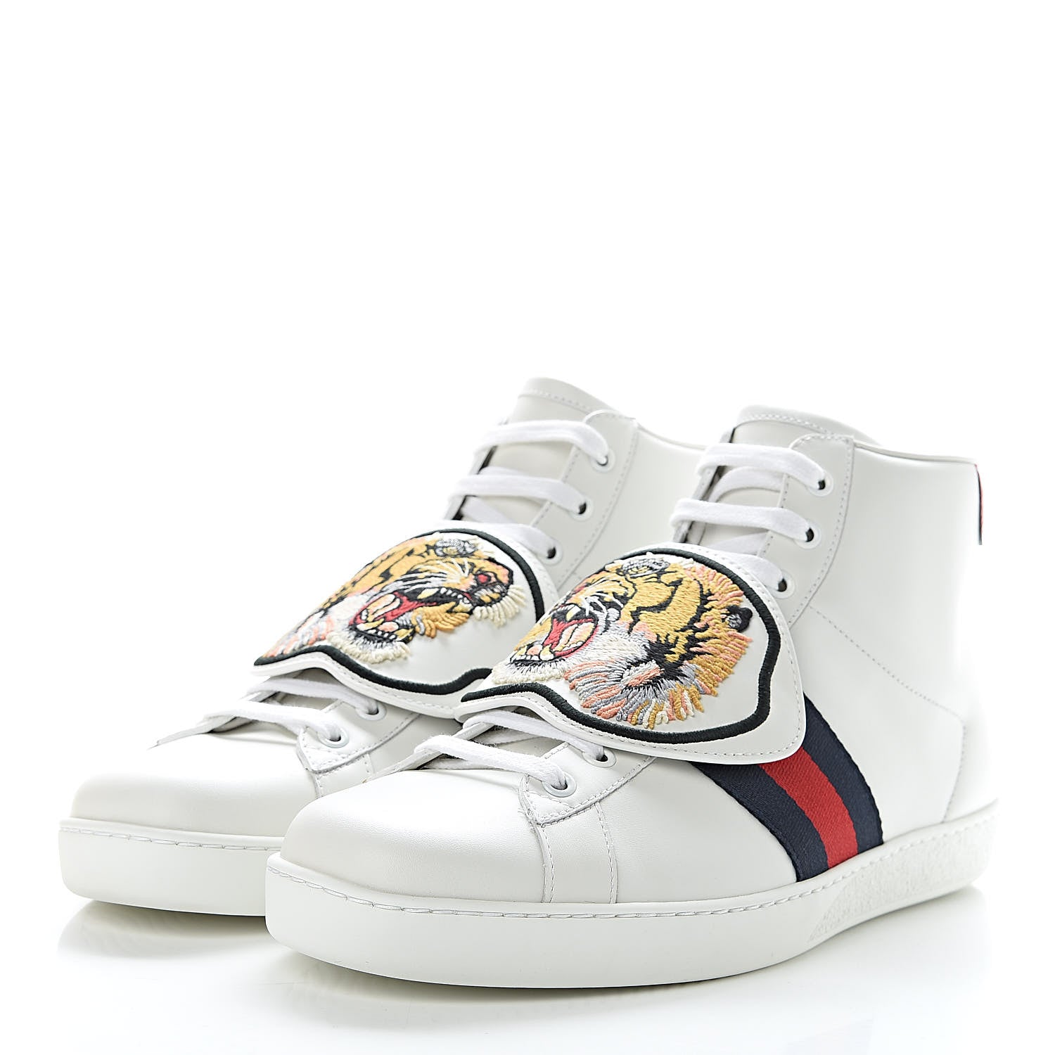 Gucci Calfskin Ayers Web Tiger Removable Patches Ace Mens High Top Sneakers 9 White 3 of 10