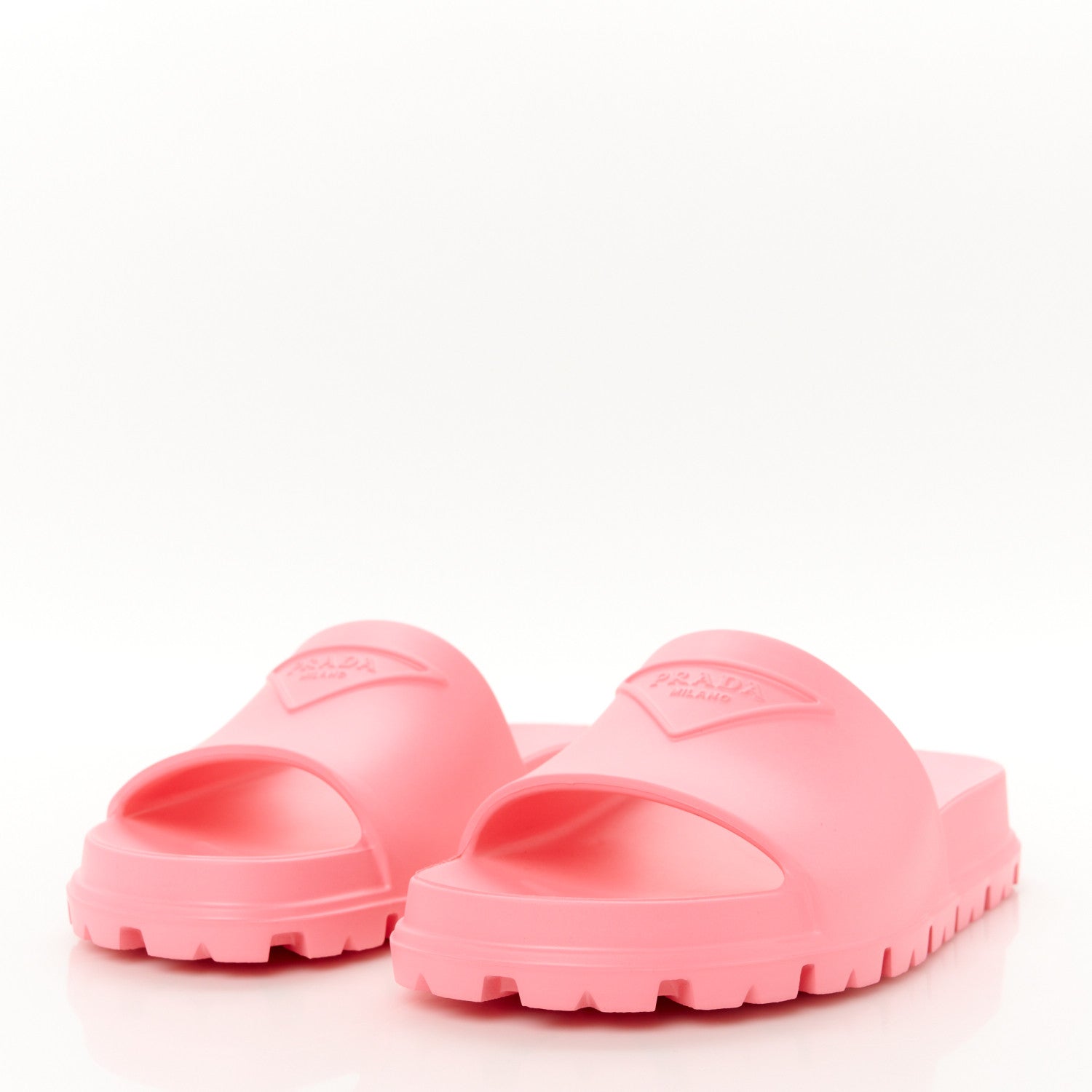 Prada EVA Rubber Triangle Logo Embossed Womens Lug Sole 20mm Slide Sandals 37 Begonia 4 of 10